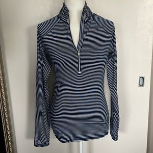 Athleta Blue and White Stripe Quarter Zip Pullover